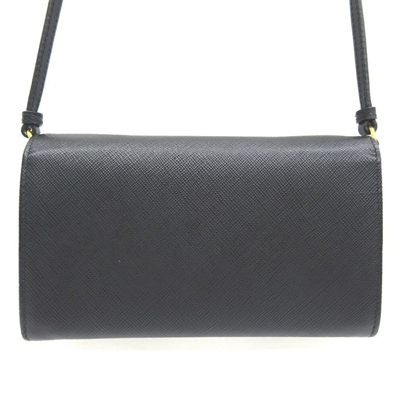 Prada Long Wallet Shoulder Pochette Saffiano Leather Ribbon Black - Picture 2 of 11
